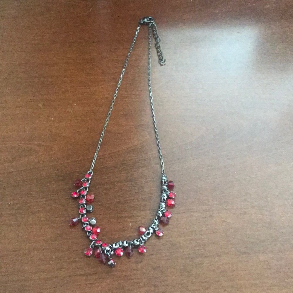Garnet shades of beaded necklace with dark chain